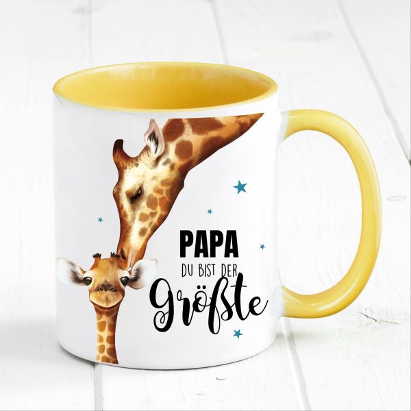 Auf dem Bild ist das Produkt: Tasse bedruckt für Papa Du bist der größte mit Giraffe, Geschenk Geburtstag Kaffeetasse Kaffeebecher, Vatertagsgeschenk zum Preis von €17.9 abgebildet.
