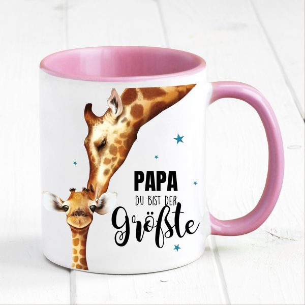 Auf dem Bild ist das Produkt: Tasse bedruckt für Papa Du bist der größte mit Giraffe, Geschenk Geburtstag Kaffeetasse Kaffeebecher, Vatertagsgeschenk zum Preis von €17.9 abgebildet.