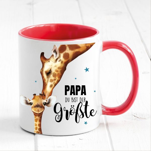 Auf dem Bild ist das Produkt: Tasse bedruckt für Papa Du bist der größte mit Giraffe, Geschenk Geburtstag Kaffeetasse Kaffeebecher, Vatertagsgeschenk zum Preis von €17.9 abgebildet.