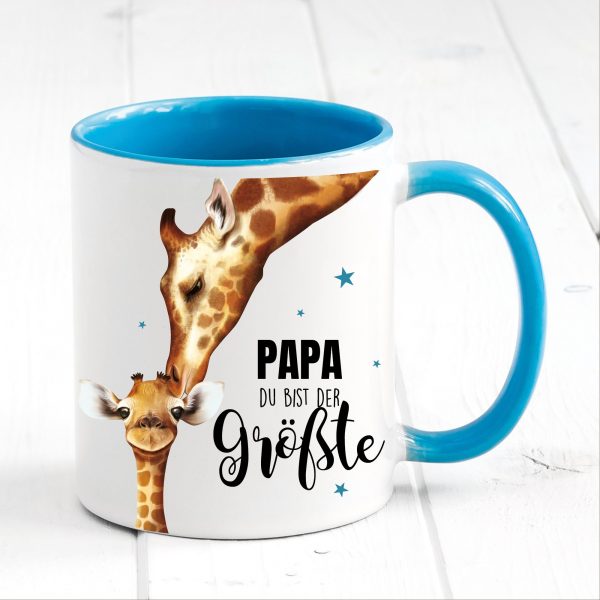 Auf dem Bild ist das Produkt: Tasse bedruckt für Papa Du bist der größte mit Giraffe, Geschenk Geburtstag Kaffeetasse Kaffeebecher, Vatertagsgeschenk zum Preis von €17.9 abgebildet.