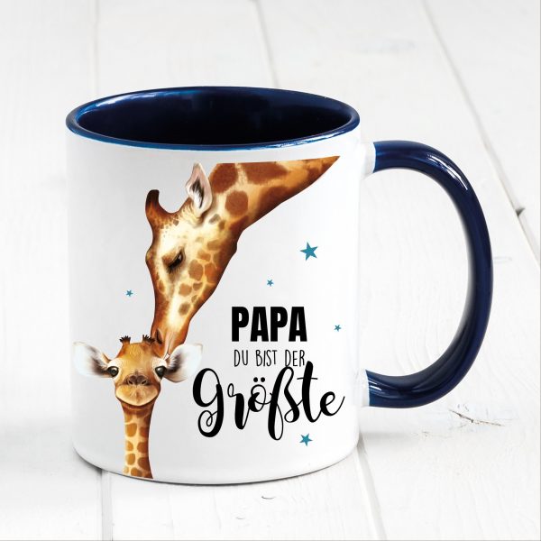 Auf dem Bild ist das Produkt: Tasse bedruckt für Papa Du bist der größte mit Giraffe, Geschenk Geburtstag Kaffeetasse Kaffeebecher, Vatertagsgeschenk zum Preis von €17.9 abgebildet.