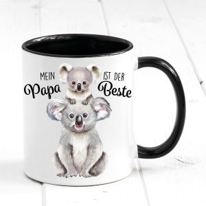 Auf dem Bild ist das Produkt: Tasse bedruckt Koala Mein Papa ist der Beste, Geschenk Geburtstag Kaffeetasse Kaffeebecher zum Preis von €18.9 abgebildet.