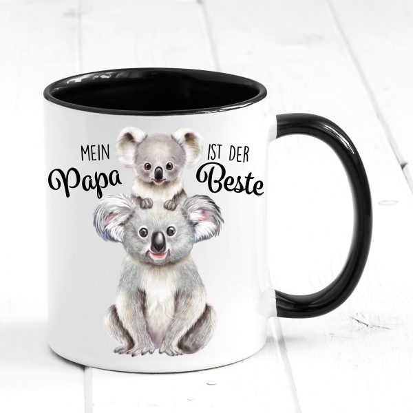 Auf dem Bild ist das Produkt: Tasse bedruckt Koala Mein Papa ist der Beste, Geschenk Geburtstag Kaffeetasse Kaffeebecher zum Preis von €18.9 abgebildet.