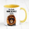 Auf dem Bild ist das Produkt: Tasse bedruckt Löwe Der beste Mann der Welt personalisiertes Geschenk Geburtstag Kaffeetasse Kaffeebecher zum Preis von €17.90 abgebildet.