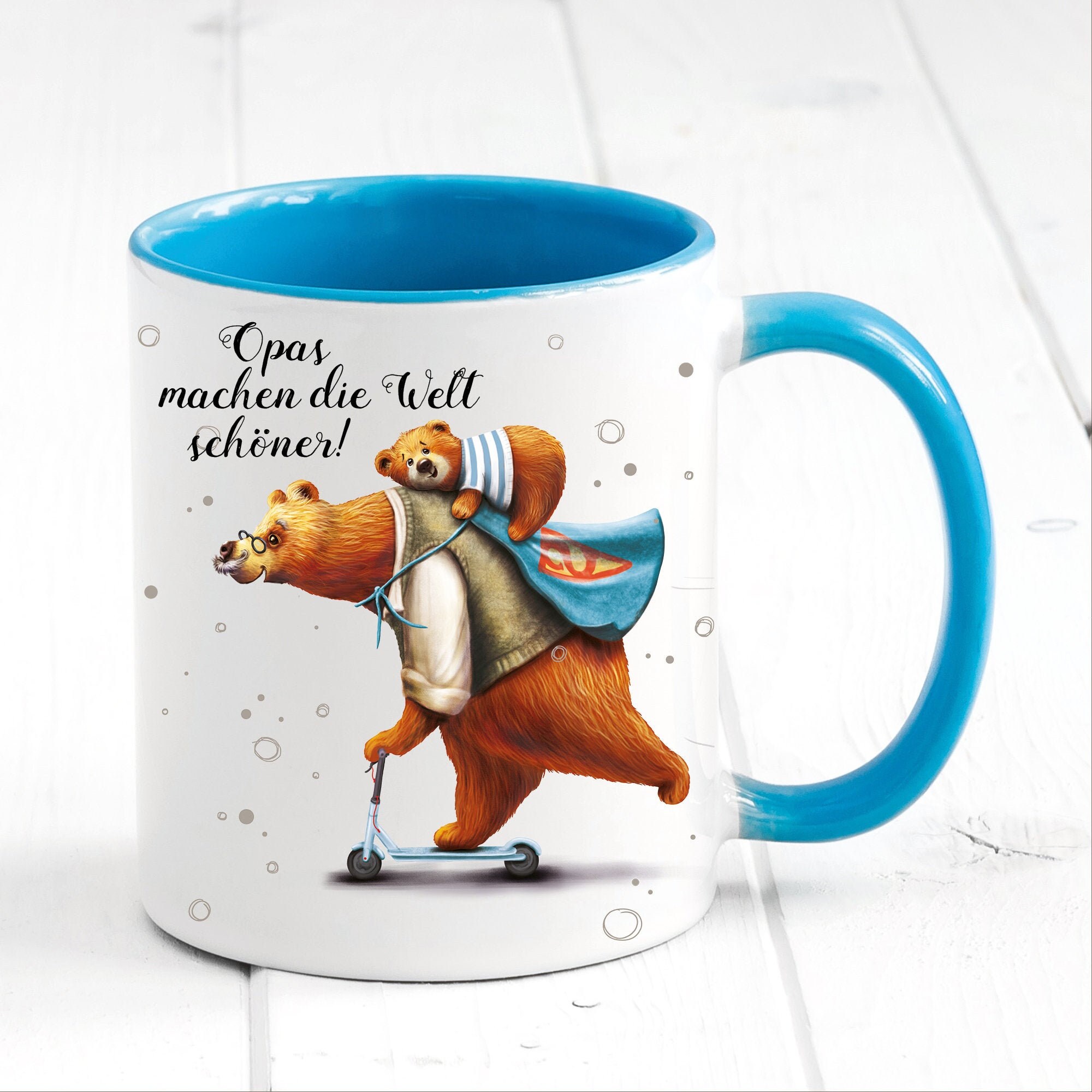 Tasse bedruckt mit Bär auf Scooter Opas machen die Welt schöner Geschenk Vater Kaffeetasse Kaffeebeche Vatertagsgeschenk