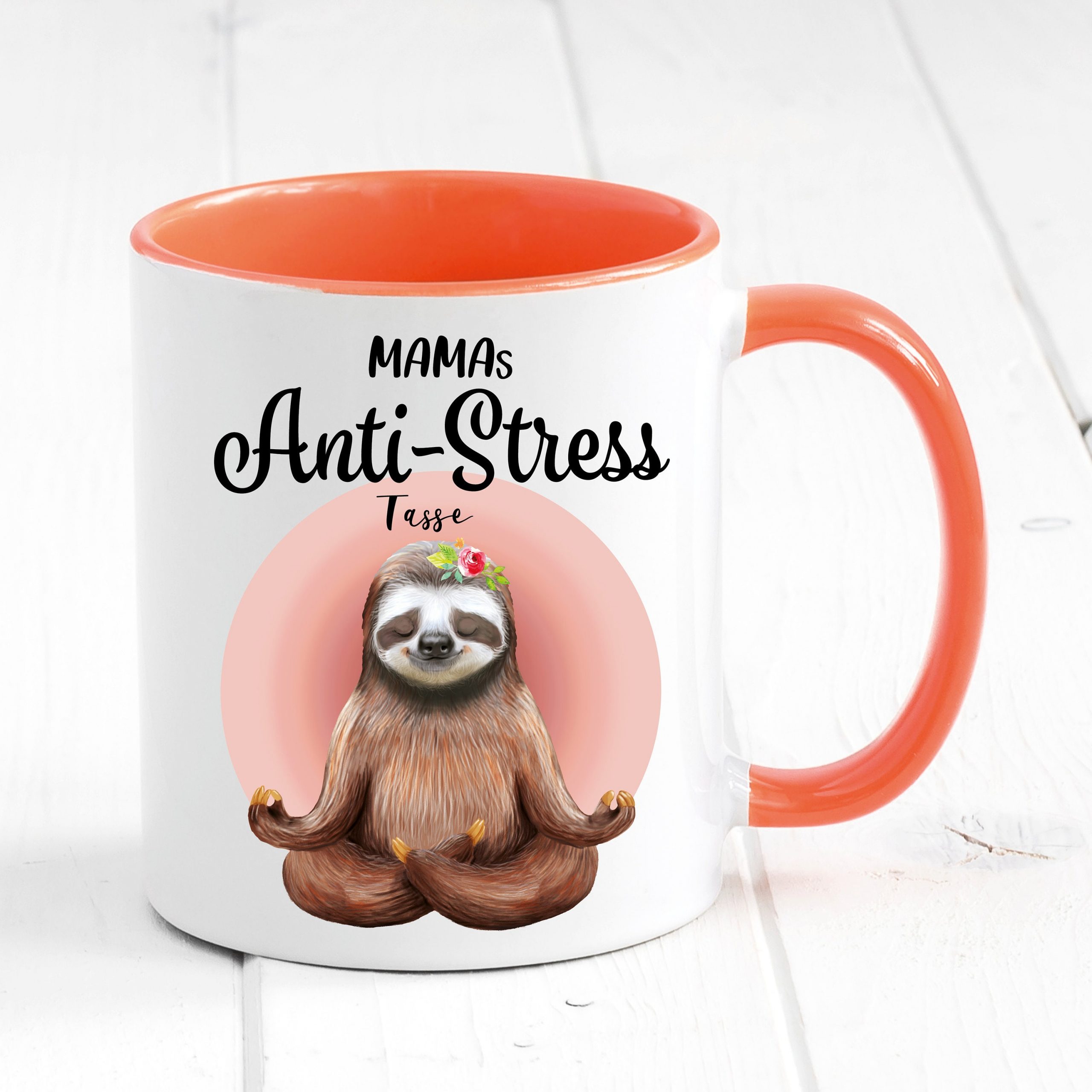 Tasse bedruckt mit Faultier Mamas Anti-Stress Tasse, Geschenk Muttertag Kaffeetasse Kaffeebecher, Muttertagsgeschenk