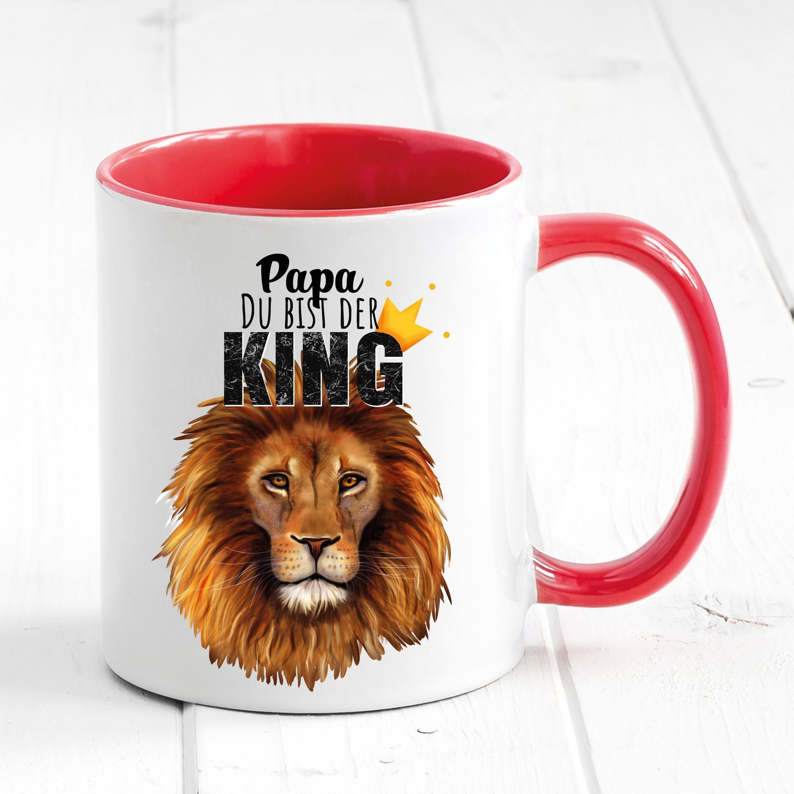Tasse bedruckt mit Löwe für Papa, Papa du bist der King Geschenk Vater Kaffeetasse Kaffeebecher