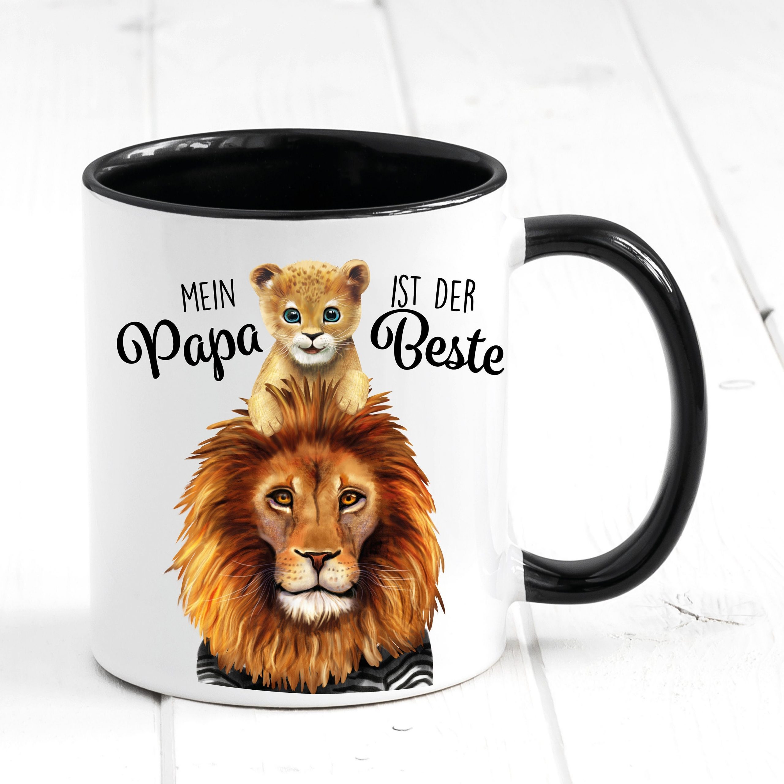 Tasse bedruckt mit Löwe Mein Papa ist der Beste, Geschenk zum Geburtstag Kaffeetasse Kaffeebecher, Vatertagsgeschenk