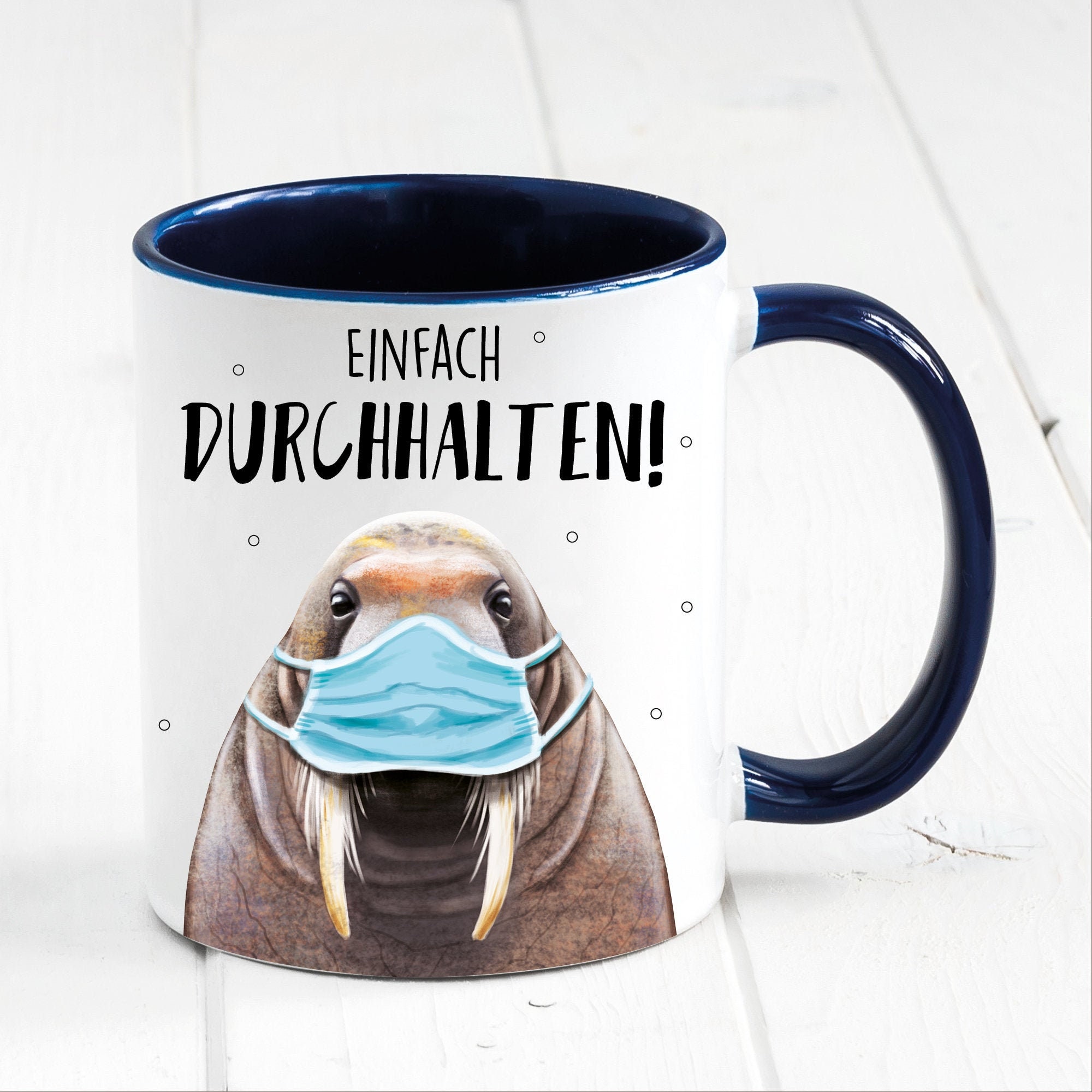 Tasse bedruckt Walross Einfach durchhalten, Motivation Geschenk Kaffeetasse Kaffeebecher, Ostergeschenk
