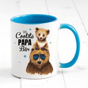 Auf dem Bild ist das Produkt: Vatertagsgeschenk Tasse bedruckt für Papa Der coolste Papa Bär Junge, Geschenk Geburtstag Kaffeetasse Kaffeebecher zum Preis von €17.9 abgebildet.