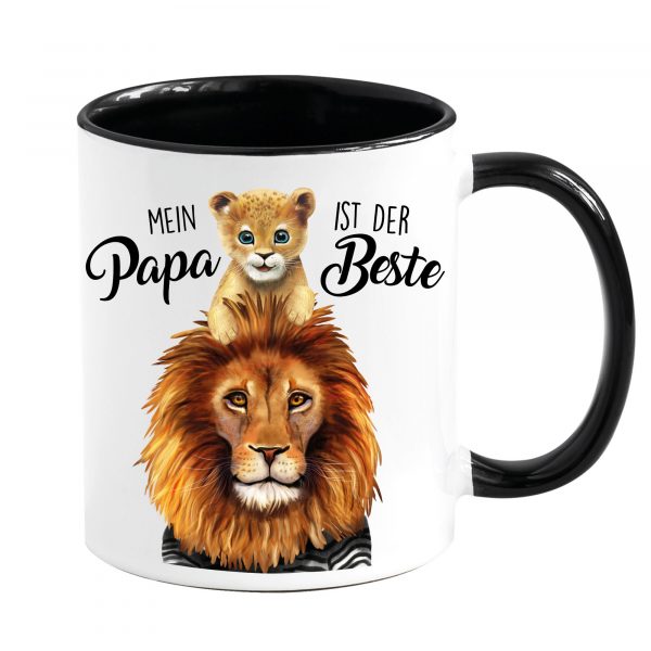 Auf dem Bild ist das Produkt: Vatertagsgeschenk Tasse Mein Papa ist der Beste Löwe Löwenkind Lion Geschenkidee, Geschenk zum Geburtstag zum Preis von €18.90 abgebildet.