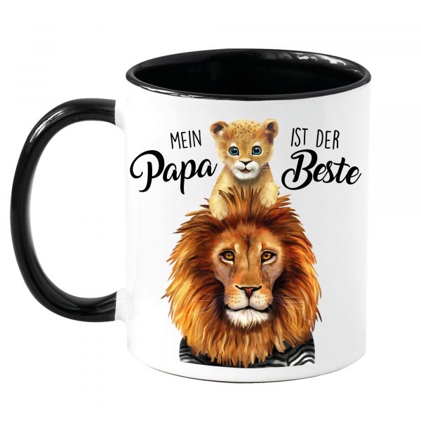 Auf dem Bild ist das Produkt: Vatertagsgeschenk Tasse Mein Papa ist der Beste Löwe Löwenkind Lion Geschenkidee, Geschenk zum Geburtstag zum Preis von €18.90 abgebildet.