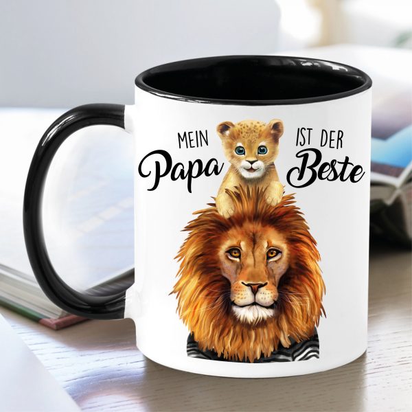 Auf dem Bild ist das Produkt: Vatertagsgeschenk Tasse Mein Papa ist der Beste Löwe Löwenkind Lion Geschenkidee, Geschenk zum Geburtstag zum Preis von €18.90 abgebildet.
