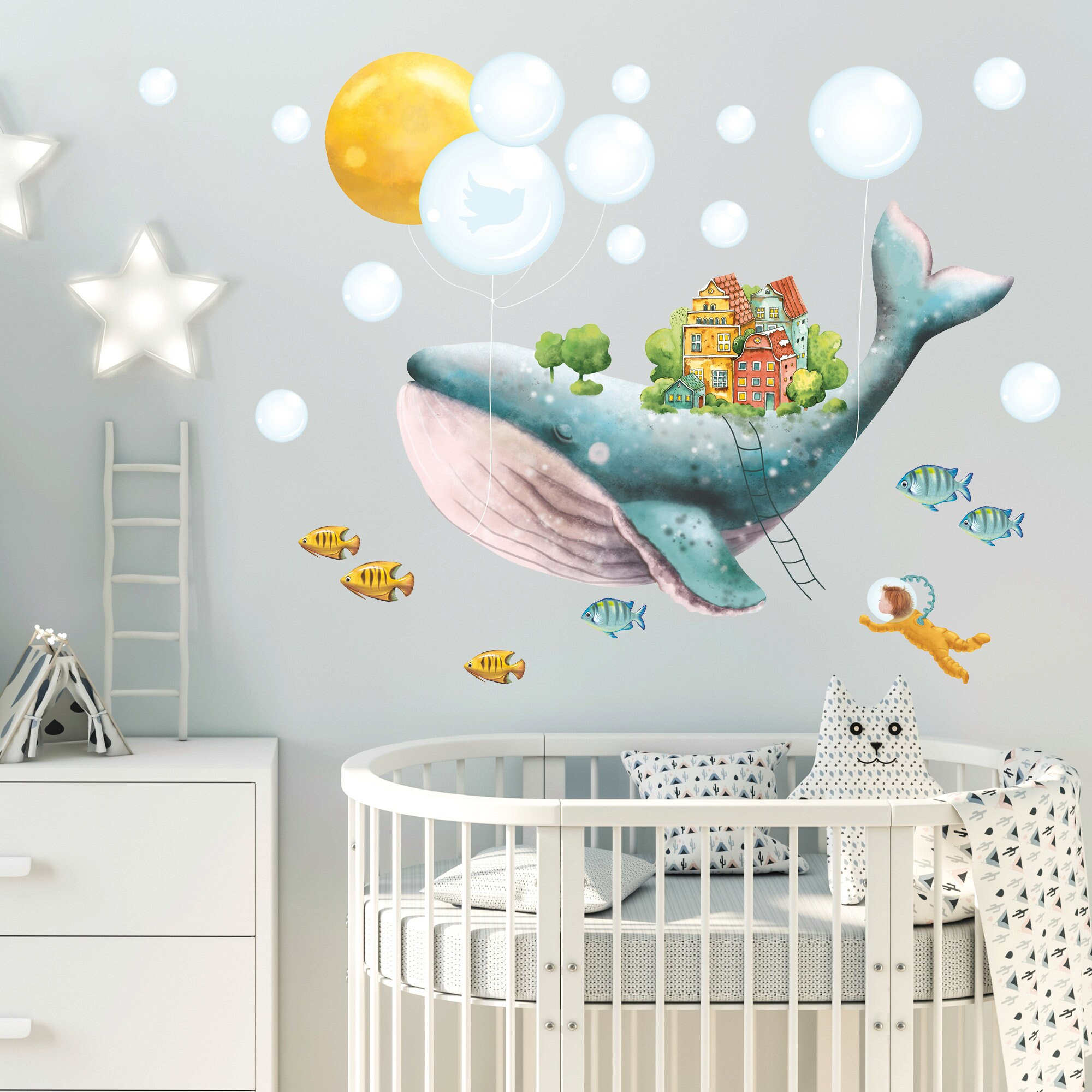 Dekoration Junge Babyzimmer Fische | Wandtattoo blau Wandtattoo Mädchen Wal bunt Kinderzimmer Taucher Loft