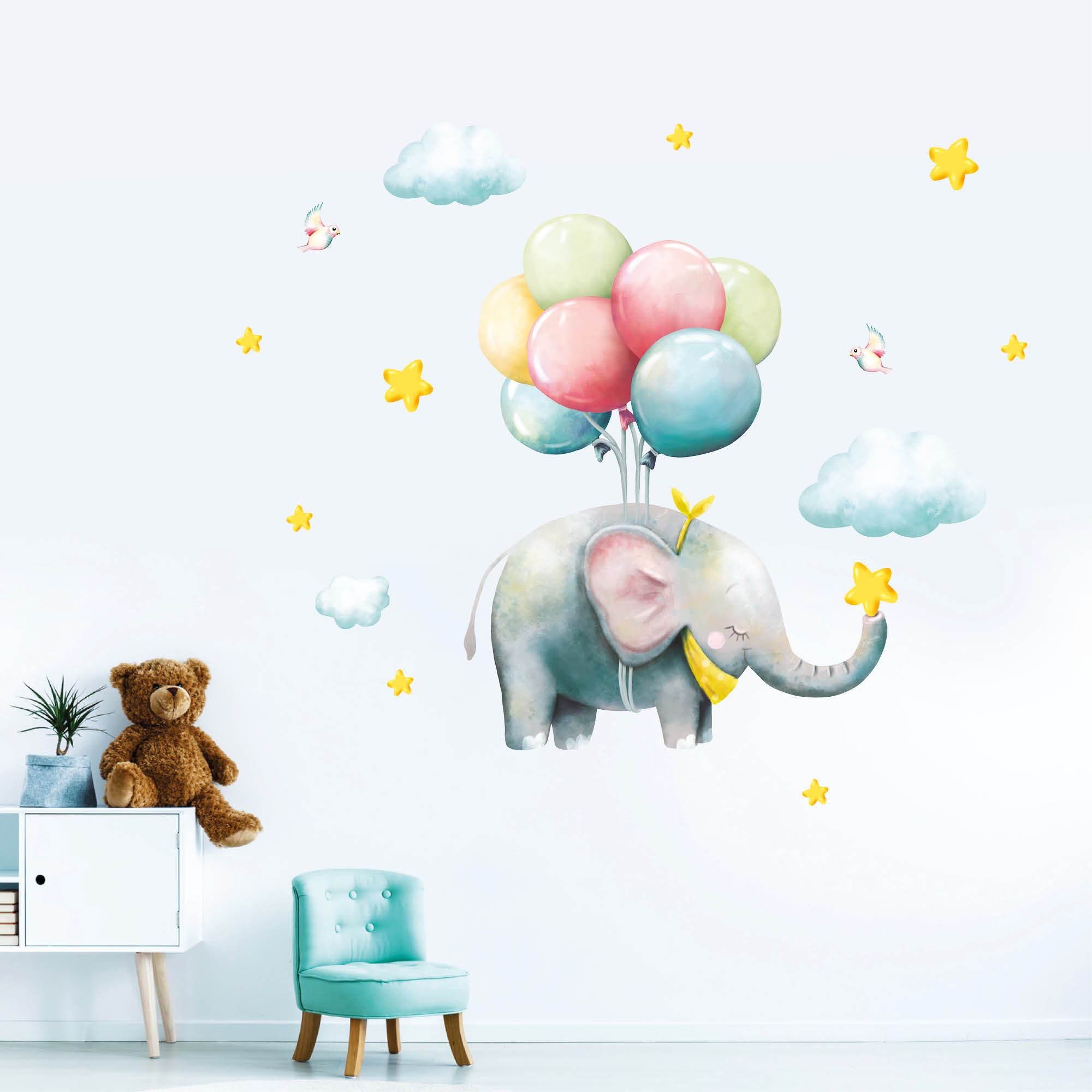 Wandtattoo Kinderzimmer Elefant Wandtattoo mit Babyzimmer Dekoration | Loft Luftballons