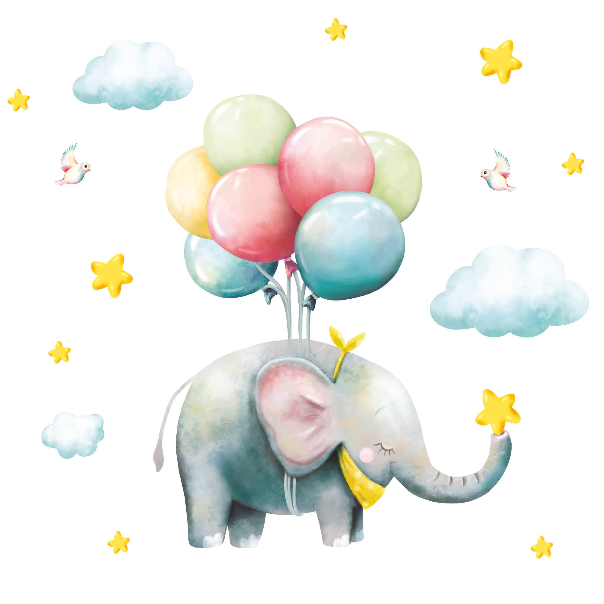 Elefant Wandtattoo | Loft Wandtattoo Dekoration mit Luftballons, Kinderzimmer Babyzimmer