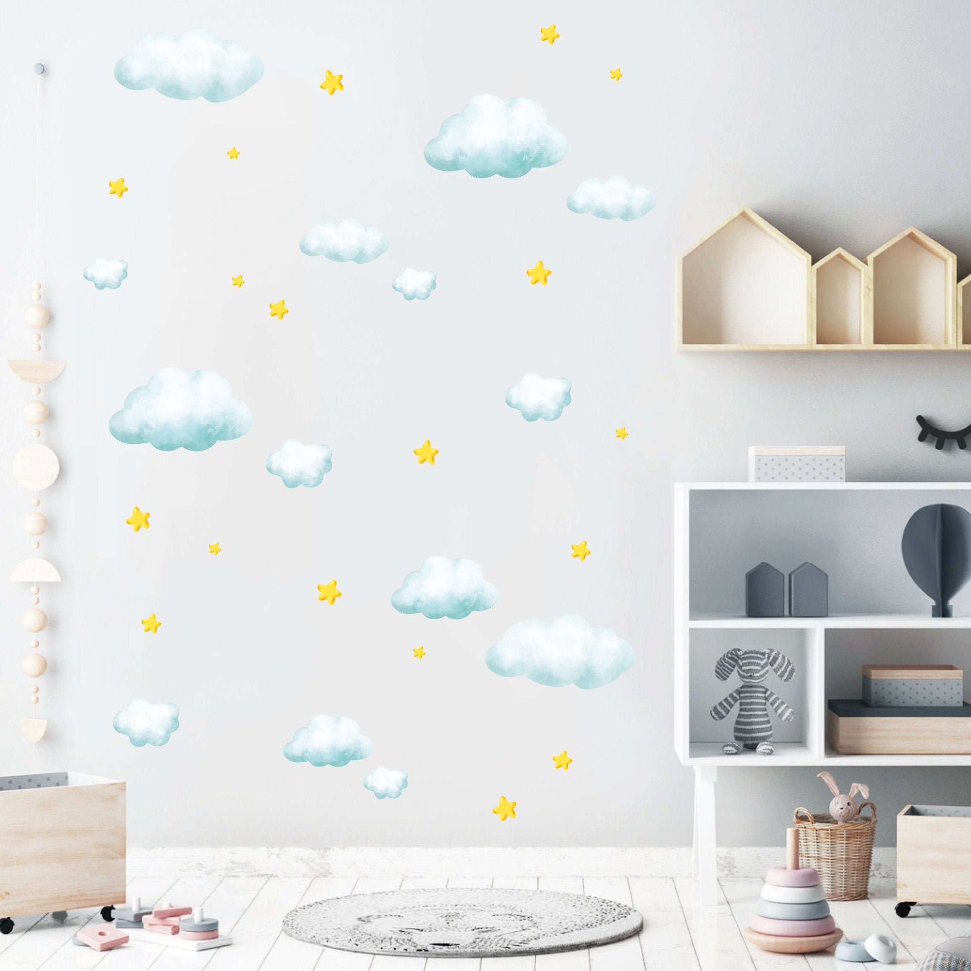 Wandtattoo Kinderzimmer Kleine Wolken und Sterne Dekoration Babyzimmer