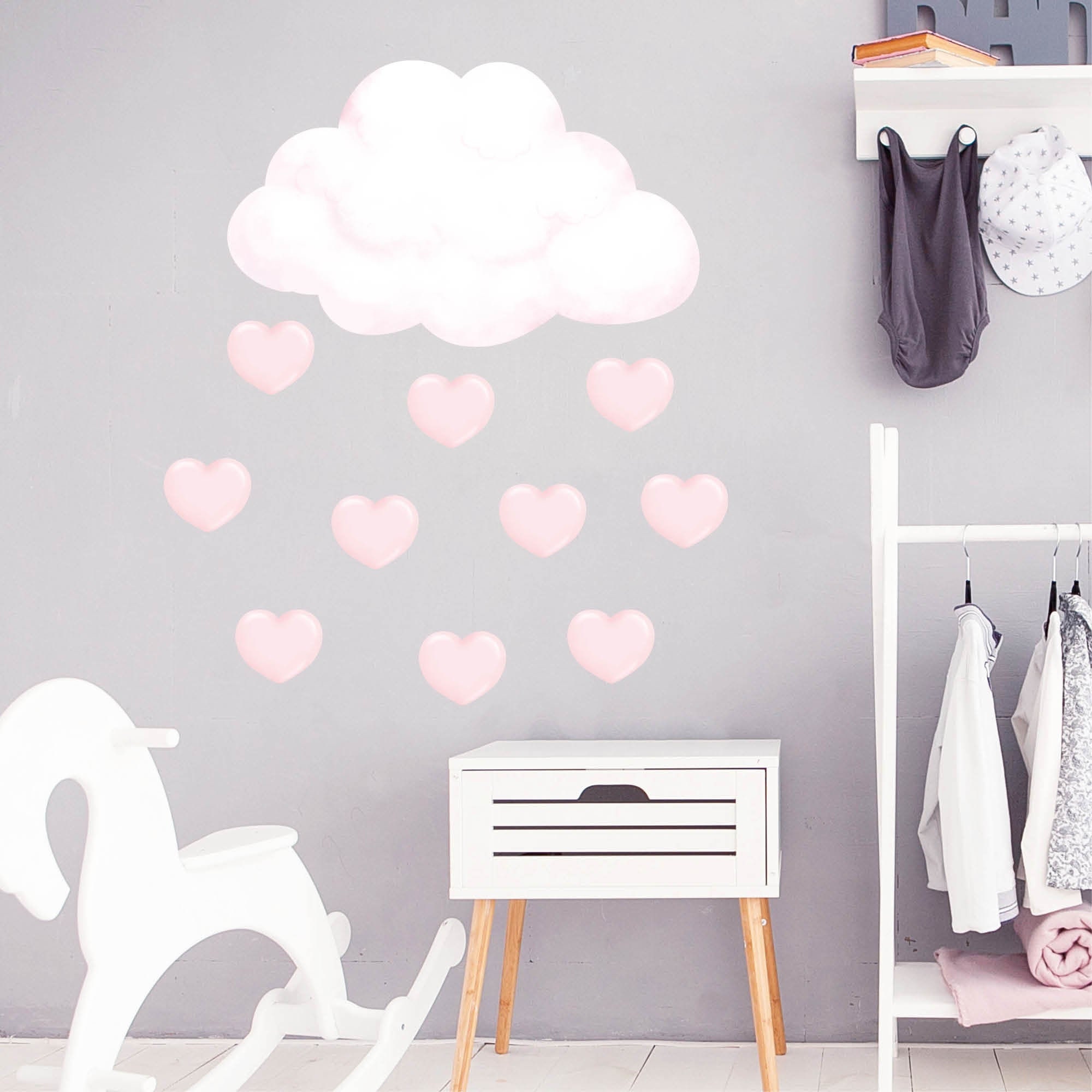 Wandtattoo Kinderzimmer Wolke und rosa Herzen, Dekoration Babyzimmer Mädchen