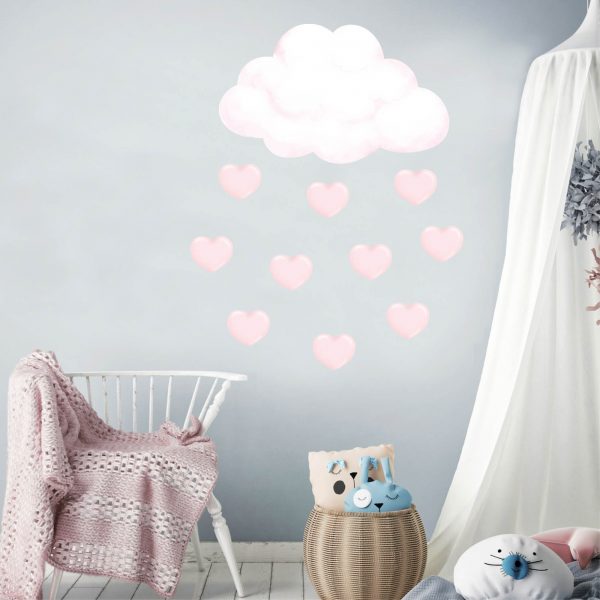 Auf dem Bild ist das Produkt: Wandtattoo Kinderzimmer Wolke und rosa Herzen, Dekoration Babyzimmer Mädchen zum Preis von €29.9 abgebildet.