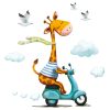 Auf dem Bild ist das Produkt: Wiederverwendbares Fensterbild Frühling Ostern Giraffe auf Motorroller, Fensterdeko Kinderzimmer Kind, Frühlingsdeko zum Preis von €14.9 abgebildet.