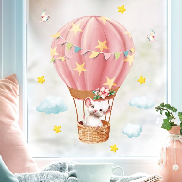 Auf dem Bild ist das Produkt: Wiederverwendbares Fensterbild Frühling Ostern Maus im Heißluftballon, Fensterdeko Kinderzimmer Kind, Frühlingsdeko zum Preis von €14.9 abgebildet.