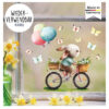 Auf dem Bild ist das Produkt: Wiederverwendbares Fensterbild Frühling Ostern Hase Fahrrad Schmetterlinge, Fensterdeko Kinderzimmer Kind, Frühlingsdeko, Osterdeko zum Preis von €13.9 abgebildet.