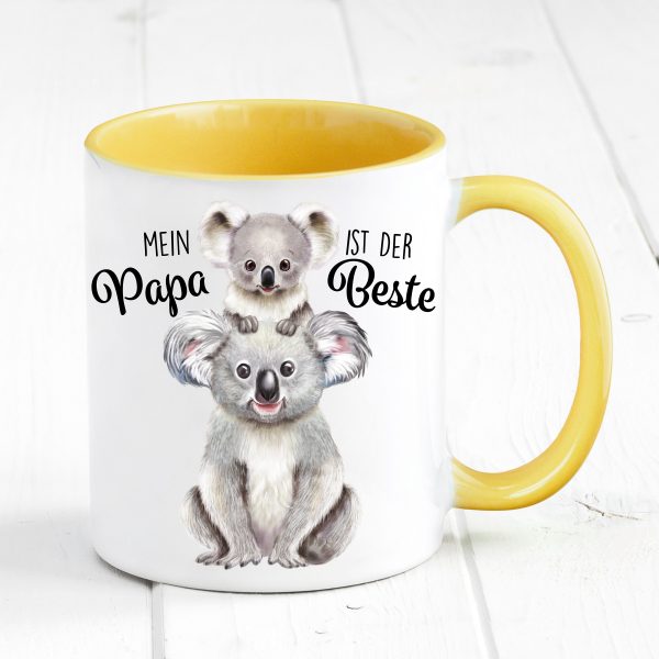 Auf dem Bild ist das Produkt: Tasse bedruckt mit Koala Mein Papa ist der Beste, Geschenk Vater Kaffeetasse Kaffeebecher zum Preis von €17.90 abgebildet.