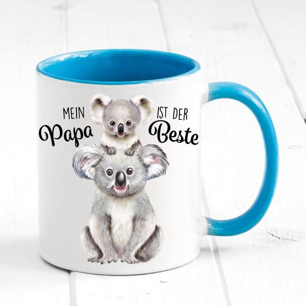 Auf dem Bild ist das Produkt: Tasse bedruckt mit Koala Mein Papa ist der Beste, Geschenk Vater Kaffeetasse Kaffeebecher zum Preis von €17.90 abgebildet.