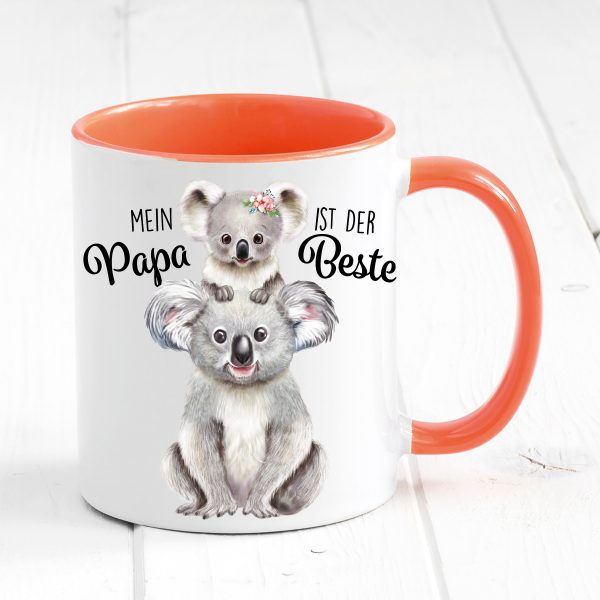 Auf dem Bild ist das Produkt: Tasse bedruckt mit Koala Mein Papa ist der Beste, Geschenk Vater Kaffeetasse Kaffeebecher zum Preis von €17.90 abgebildet.