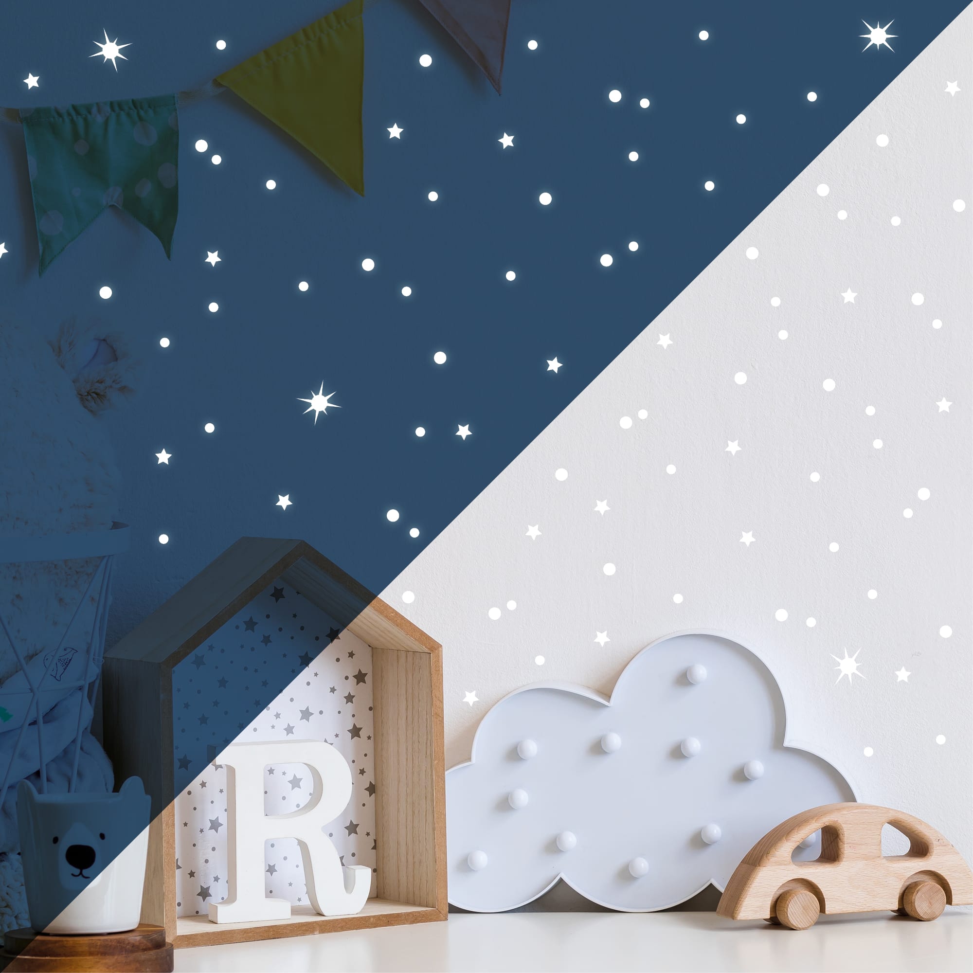 Auf dem Bild ist das Produkt: Leuchtaufkleber 350 Stk fluoreszierende Sterne und Punkte leuchten im Dunklen Kinderzimmer Sternenhimmel zum Preis von €9.90 abgebildet.
