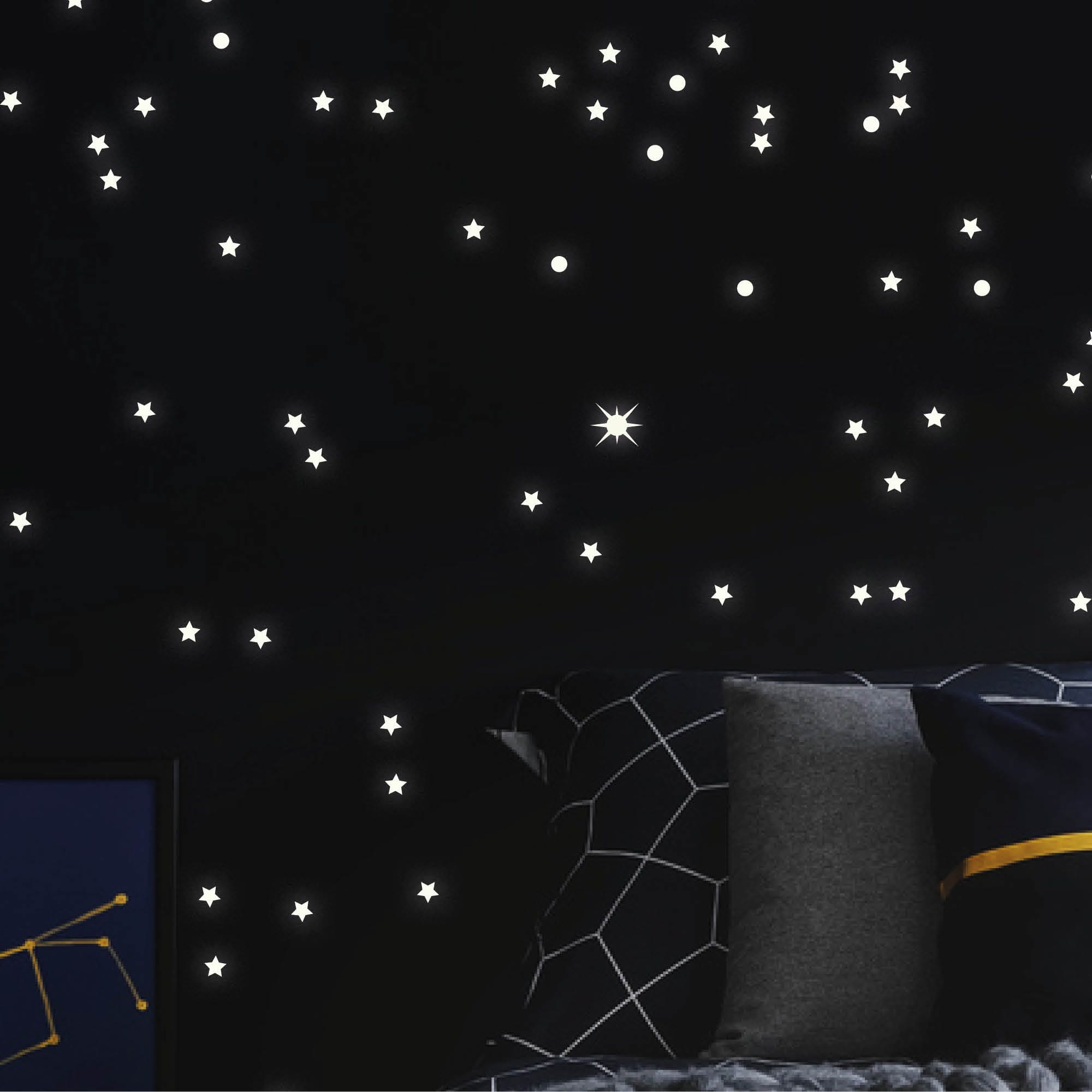 Auf dem Bild ist das Produkt: Leuchtaufkleber 350 Stk fluoreszierende Sterne und Punkte leuchten im Dunklen Kinderzimmer Sternenhimmel zum Preis von €9.90 abgebildet.