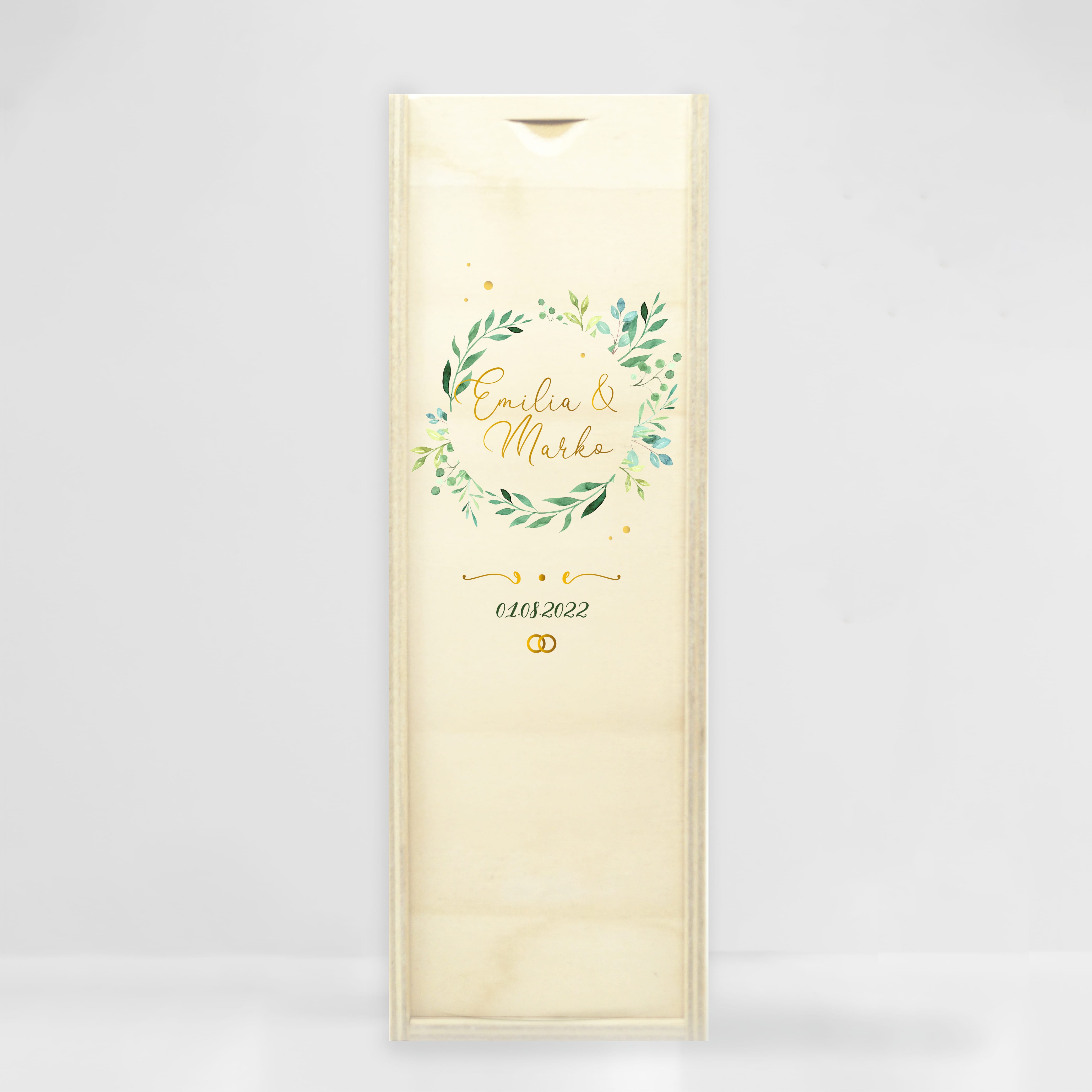 Auf dem Bild ist das Produkt: Weiße Hochzeitskerze Kranz aus grünen Blättern personalisiert Hochzeitsgeschenk Spruch, Valentinstagsgeschenk, Geburtstagskerze zum Preis von €5.90 abgebildet.