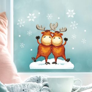 Auf dem Bild ist das Produkt: Fensterbild Weihnachten Winter wiederverwendbar Elche Weihnachtsdekoration Fensteraufkleber zum Preis von €13.90 abgebildet.