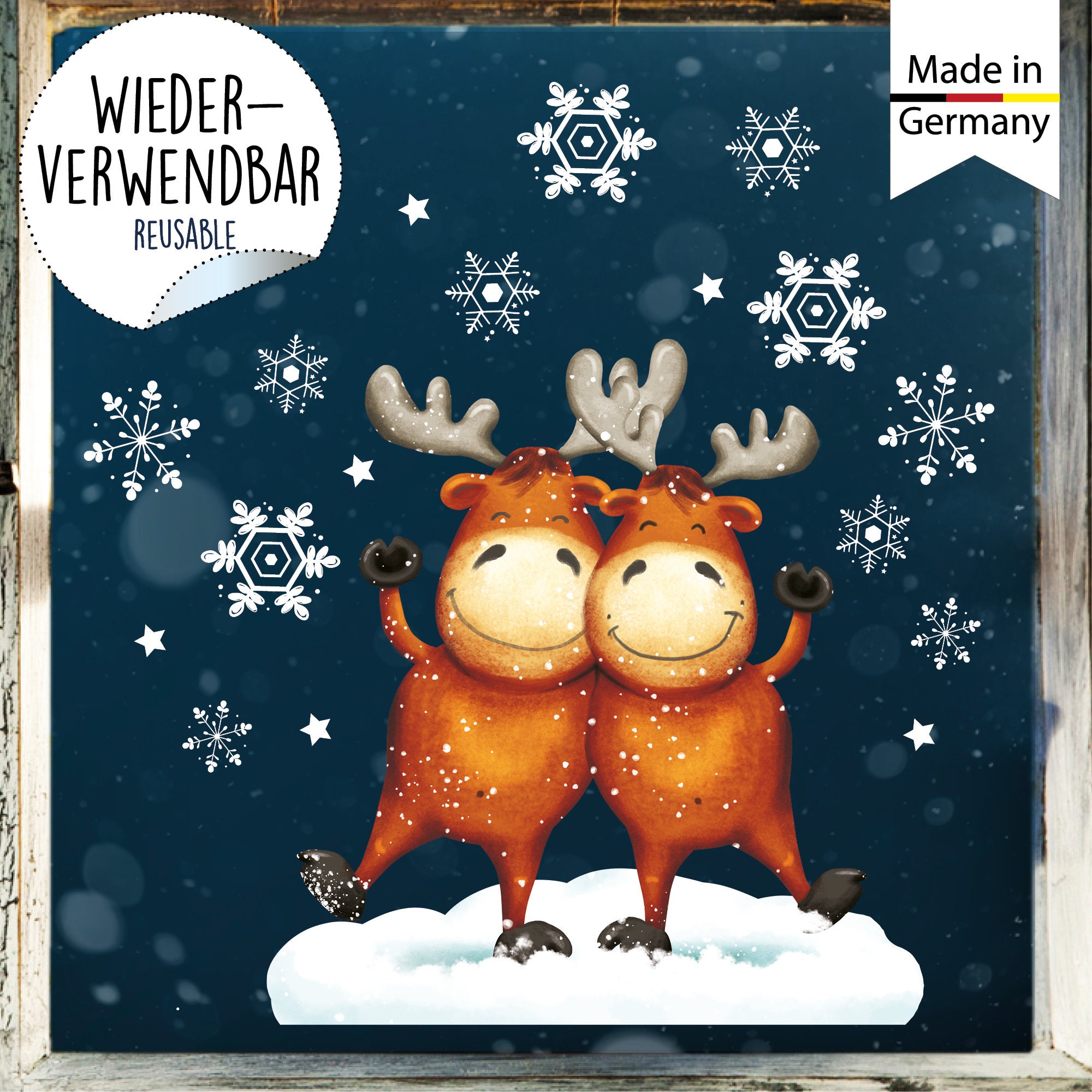 Fensterbild Weihnachten Winter wiederverwendbar Elche Weihnachtsdekoration  Fensteraufkleber