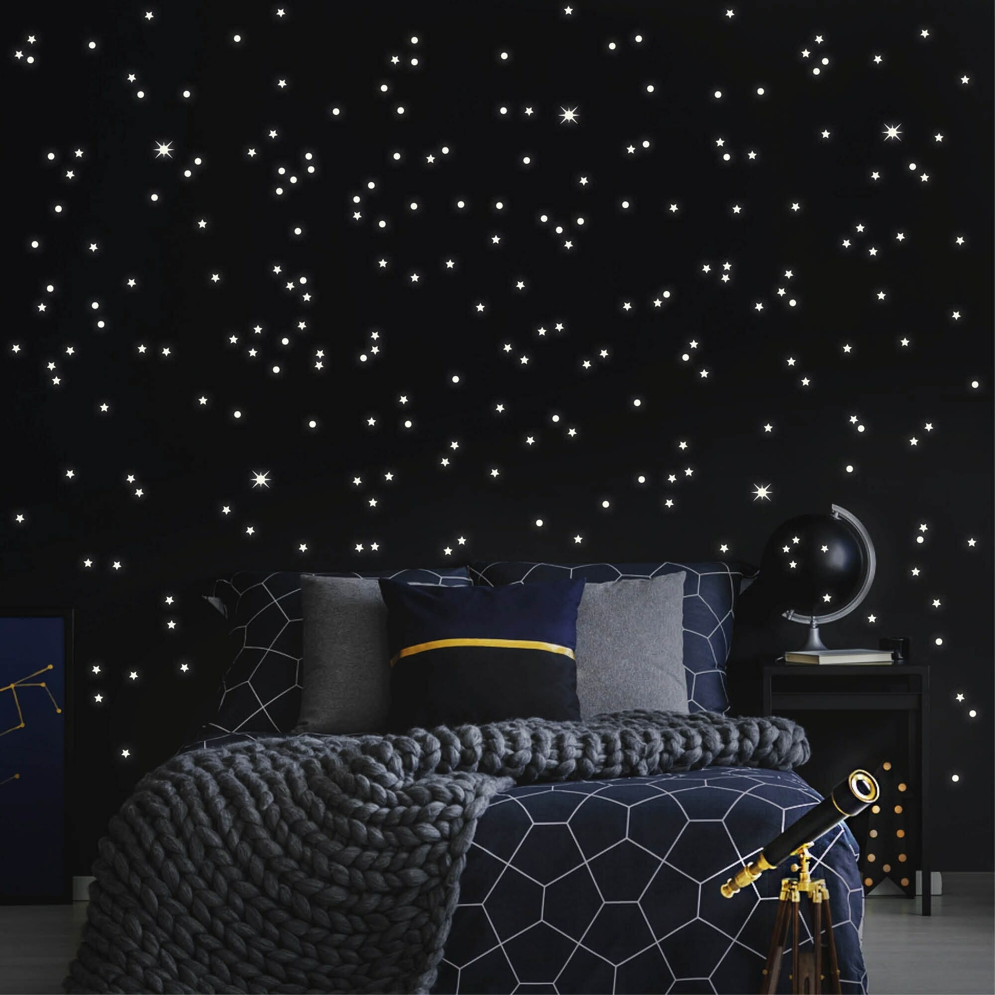 Leuchtaufkleber 350 Stk fluoreszierende Sterne und Punkte leuchten im Dunklen Kinderzimmer Sternenhimmel