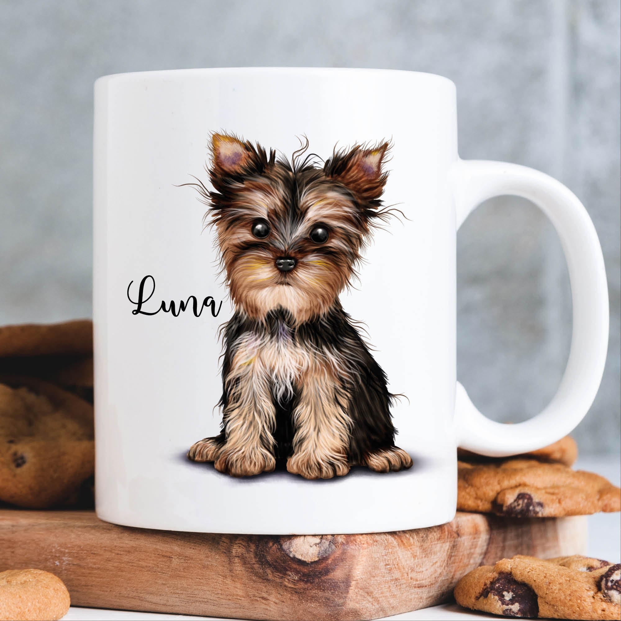 Keramiktasse bedruckt Hund Yorkshire Terrier mit Wunschnamen Kaffeetasse personalisiert Geschenk Geburtstag 330 ml