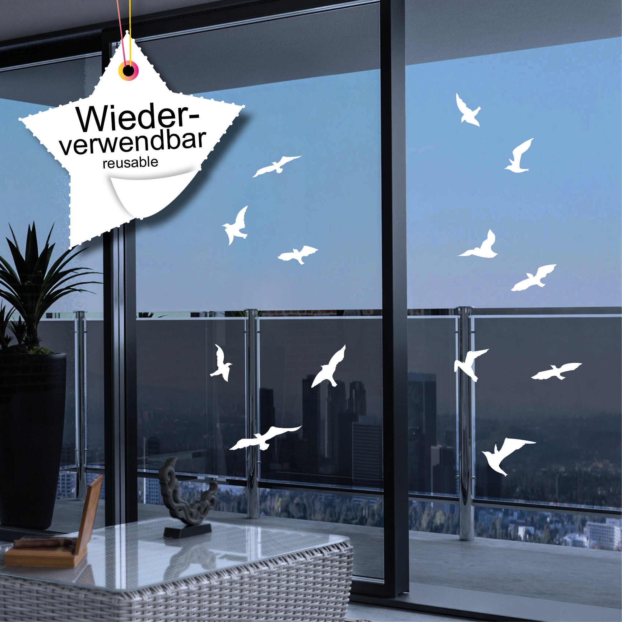 Fensteraufkleber 20 Stk. Vogelaufkleber für Fenster, Vogelschlag, Vogelschutz, Glastüren weiß wiederverwendbar