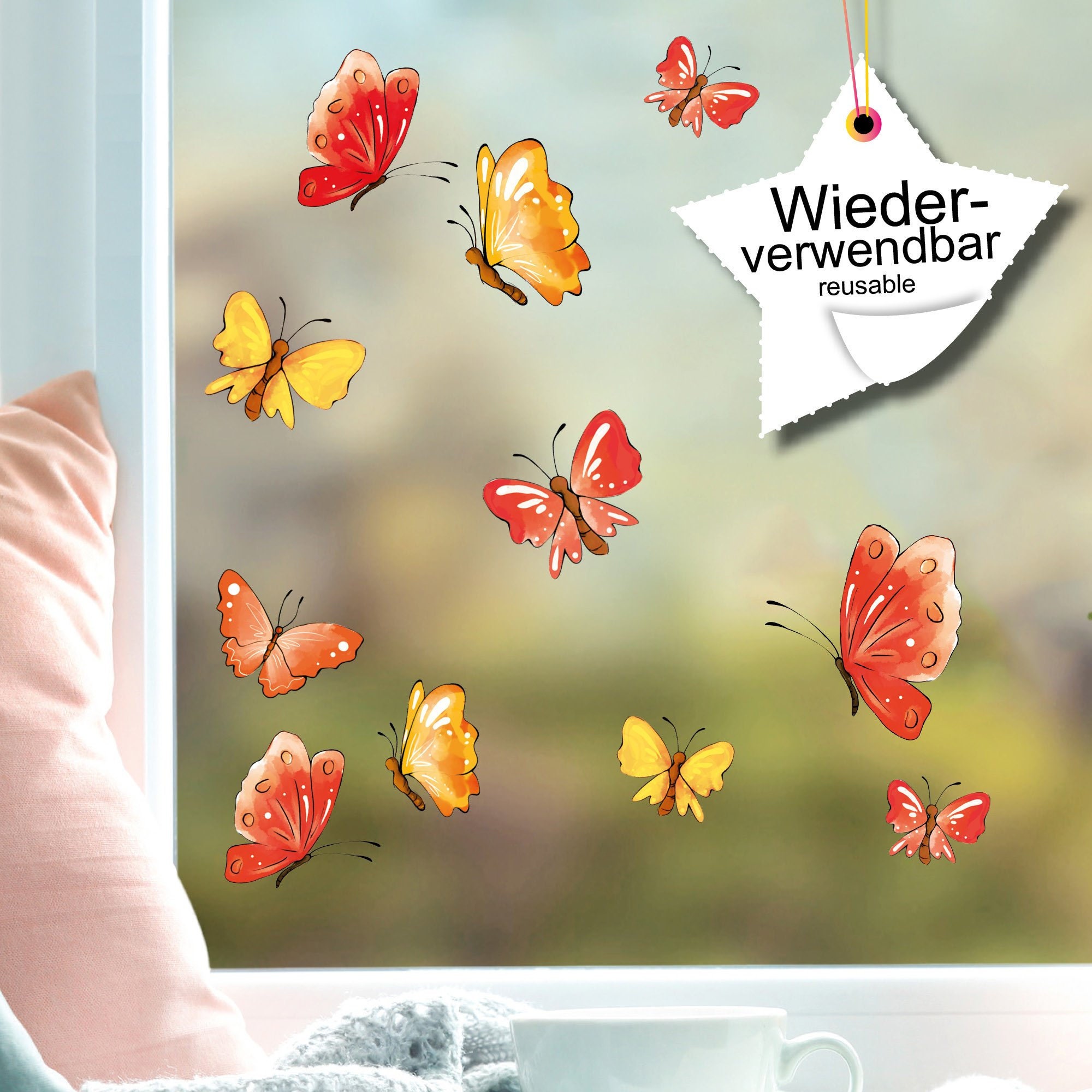 Fensterbild Frühling 25 Schmetterlinge bunt verschiedene Farben zur Auswahl pastell, Frühlingsdeko, Osterdeko