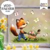 Auf dem Bild ist das Produkt: Fensterbild Frühling Ostern Fuchs mit Schubkarre Schmetterlinge Fensterdeko Kinderzimmer Kind zum Preis von €14.9 abgebildet.