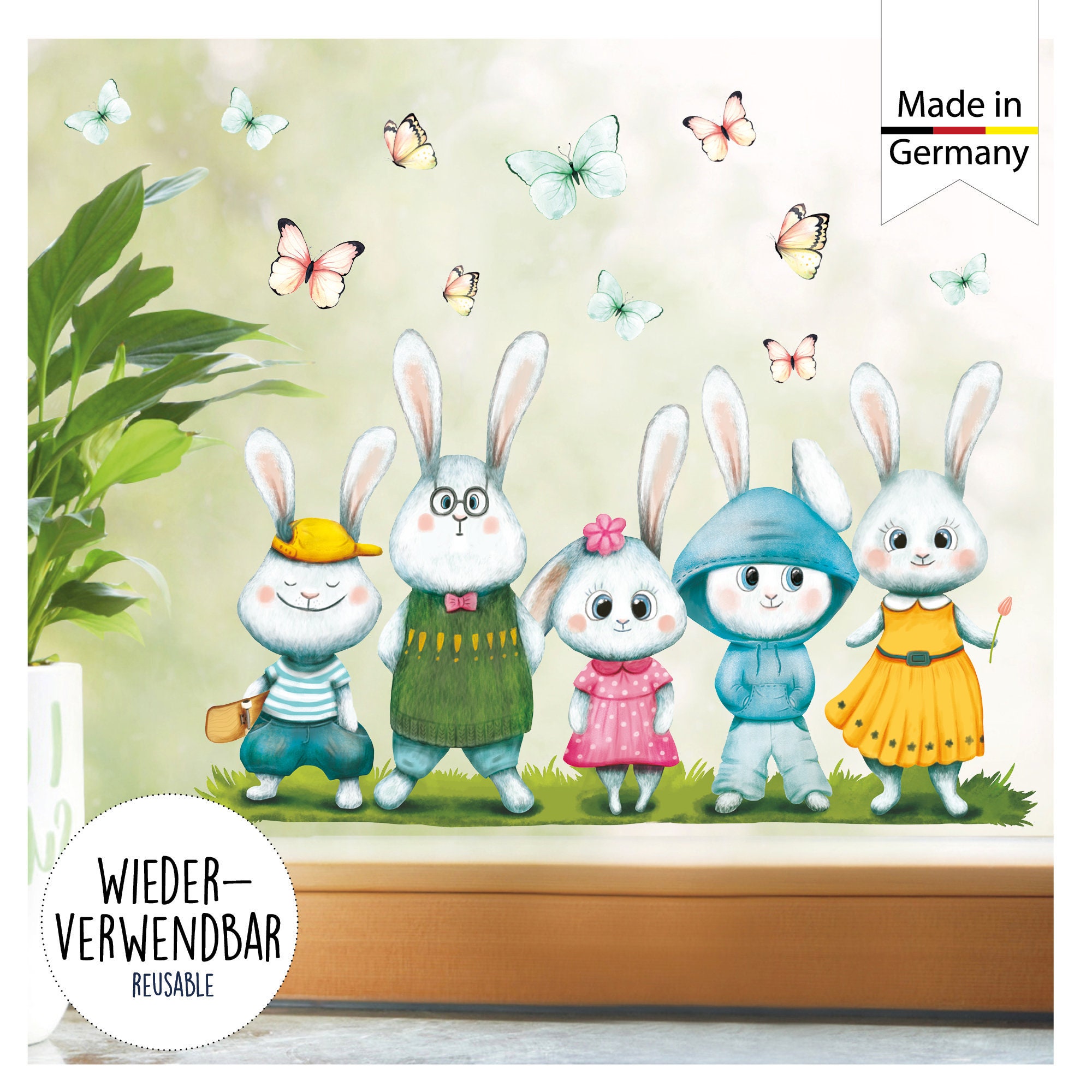 Fensterbild Frühling Ostern Hase Hasenkinder Fensterdeko Kinderzimmer Kind