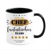 Auf dem Bild ist das Produkt: Tasse bedruckt Ich bin stolzer Chef eines wahnsinnig fantastischen Teams, Geschenk Kollege zum Preis von €18.90 abgebildet.