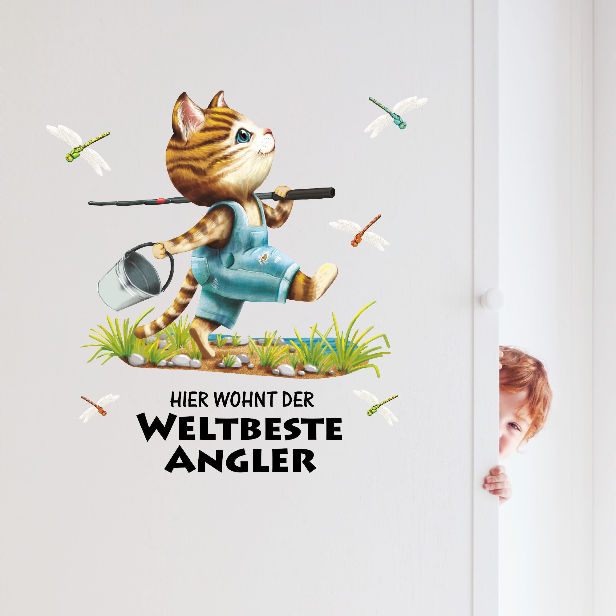 Türaufkleber Wandtattoo Katze Weltbester Angler Kinderzimmer Sticker Kind