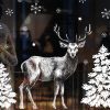 Auf dem Bild ist das Produkt: Wiederverwendbares Fensterbild weißer Hirsch Tannenbaum Schneeflocken Fensterdekoration Weihnachten Winter weiß zum Preis von €17.90 abgebildet.