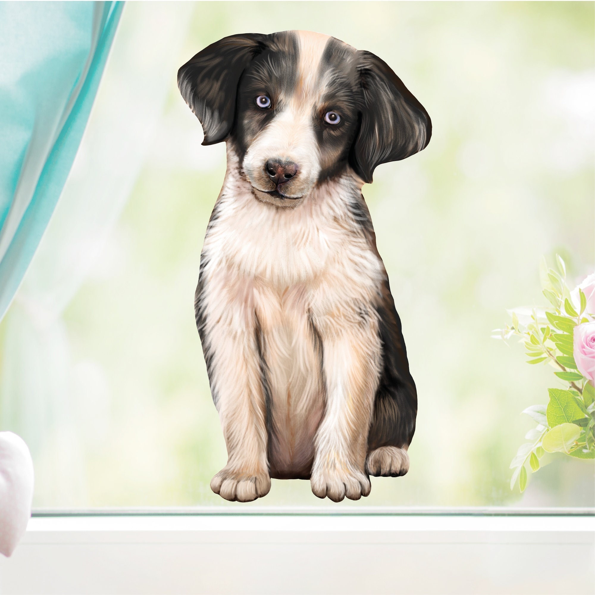 Fensterbild Hund Australian Shepherd, Fensterdeko Kinderzimmer Kind Osterdeko Frühlingsdeko