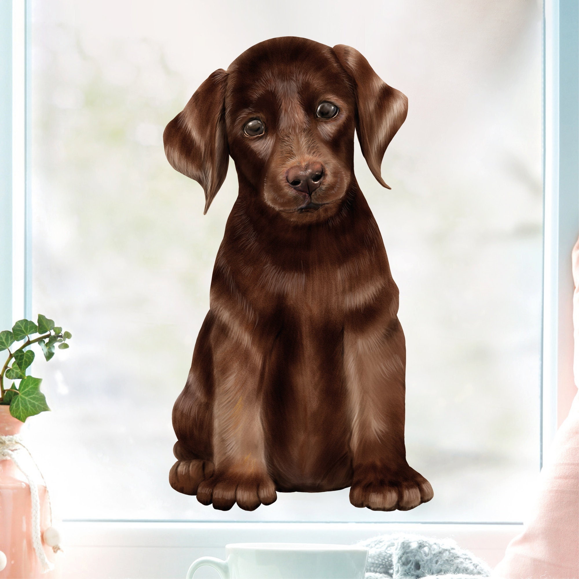 Fensterbild Hund Haustier Labrador, Fensterdeko Kinderzimmer Kind Osterdeko Frühlingsdeko