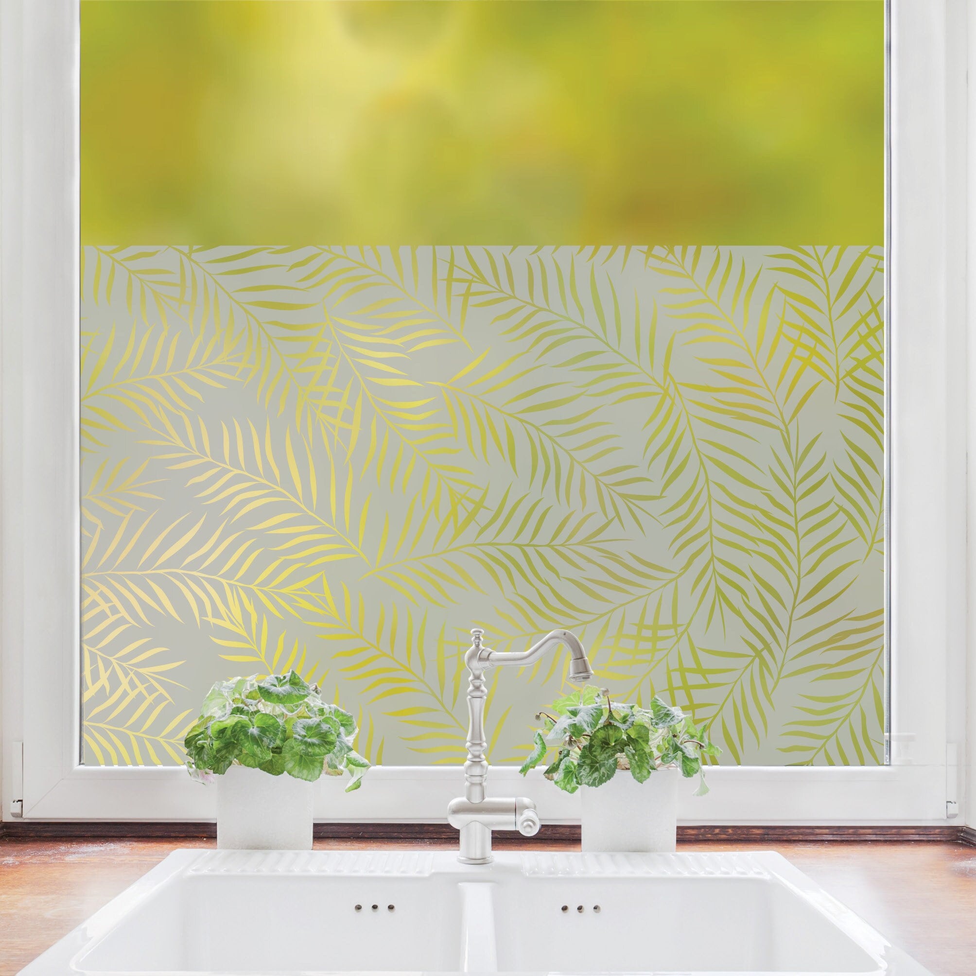 Sichtschutzfolie Fenster Küche durchsichtige Palmenblätter Fensterfolie Fensterdeko Milchglasfolie