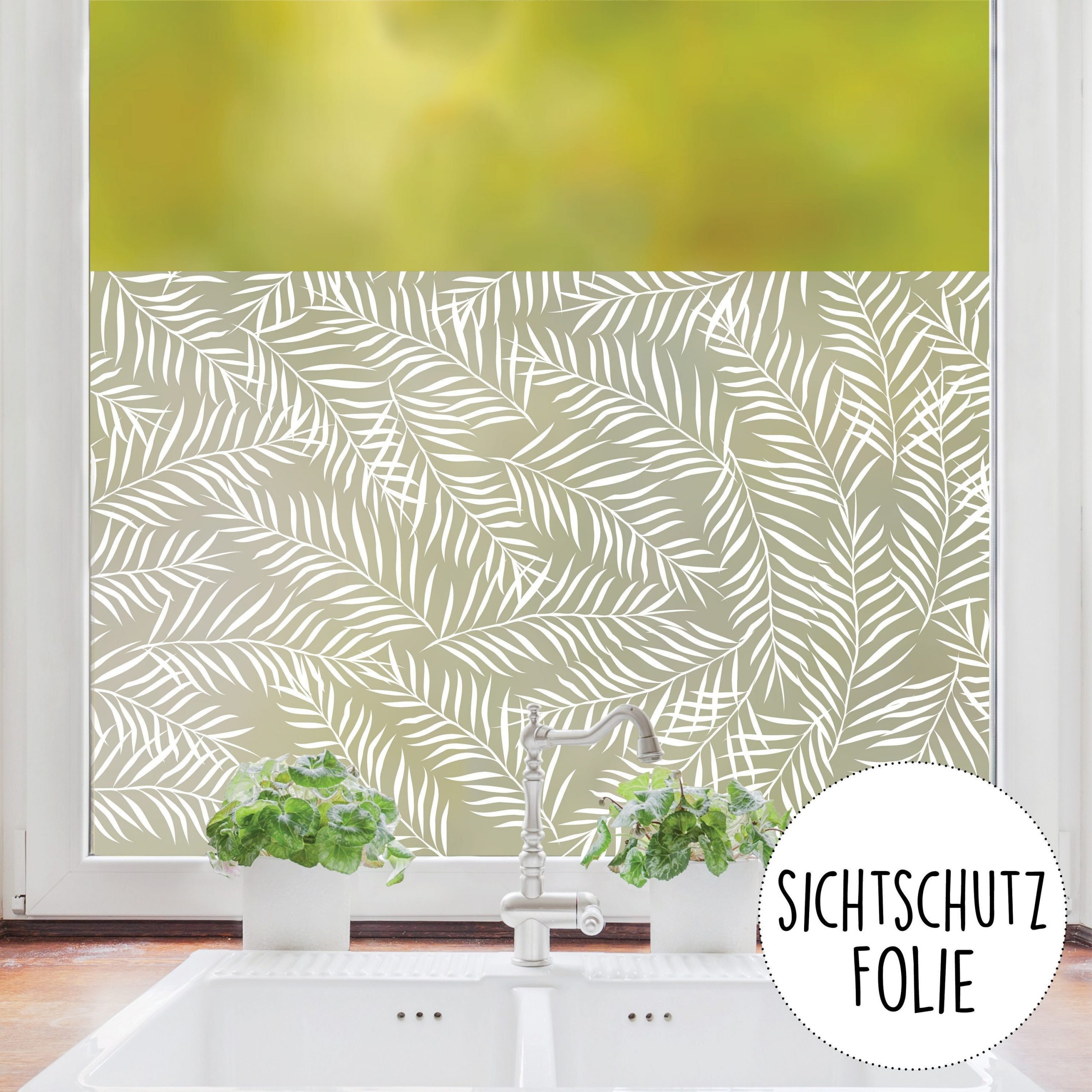 Sichtschutzfolie Fenster Küche weiße Palmenblätter Fensterfolie