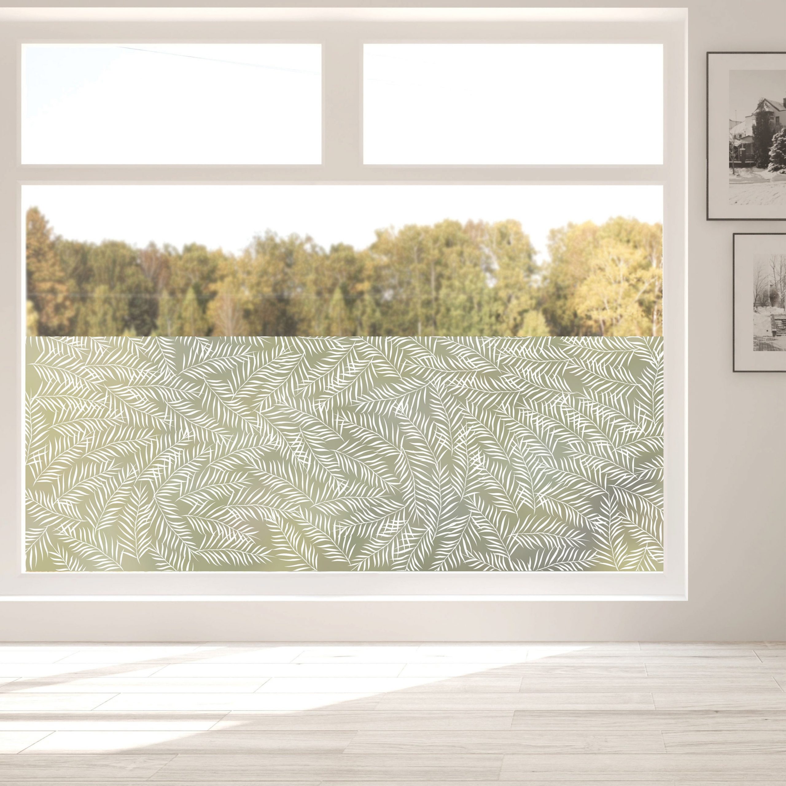 Sichtschutzfolie Fenster Küche weiße Palmenblätter Fensterfolie