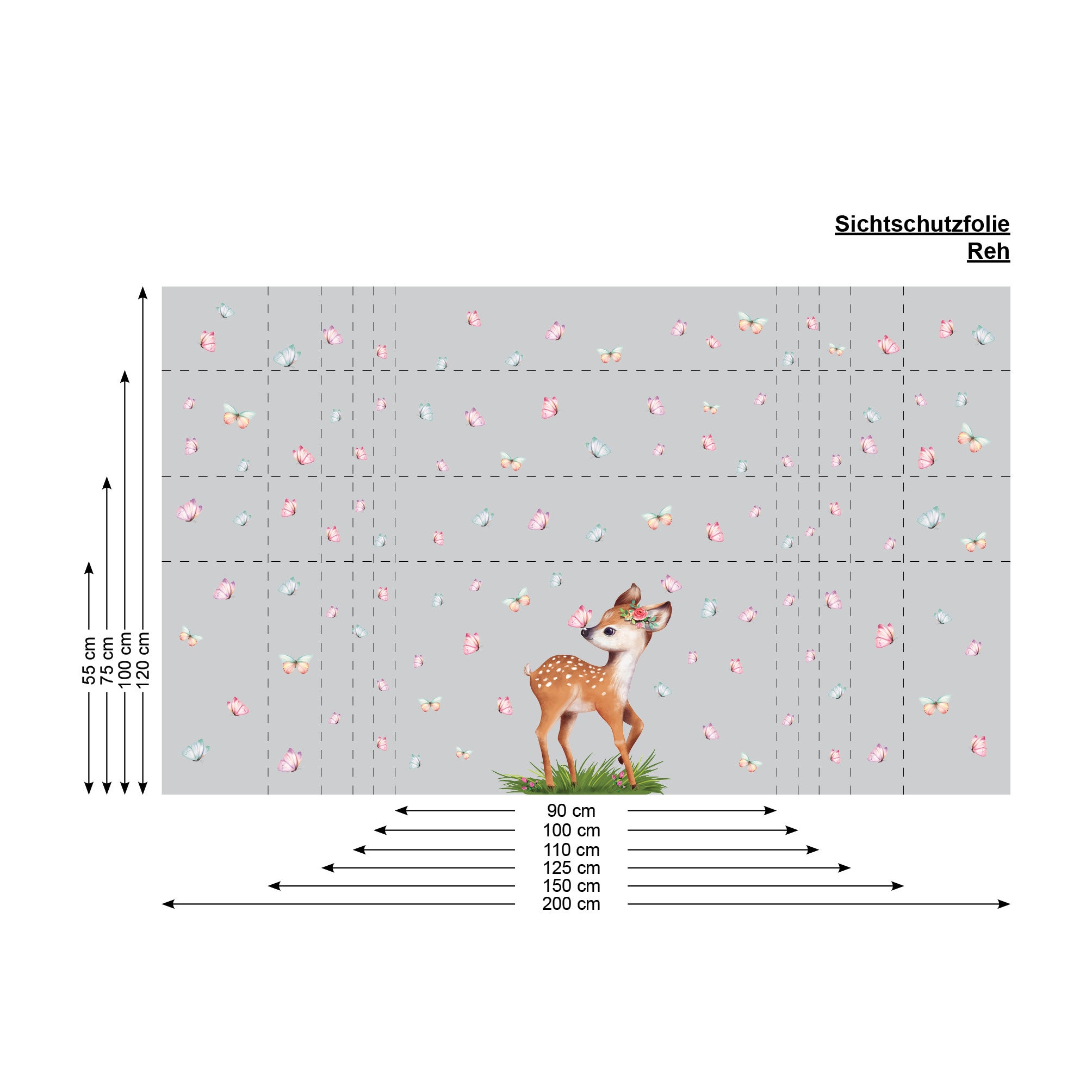 Sichtschutzfolie Fenster Reh und Schmetterlinge Fensterfolie Fensterdeko  Milchglasfolie