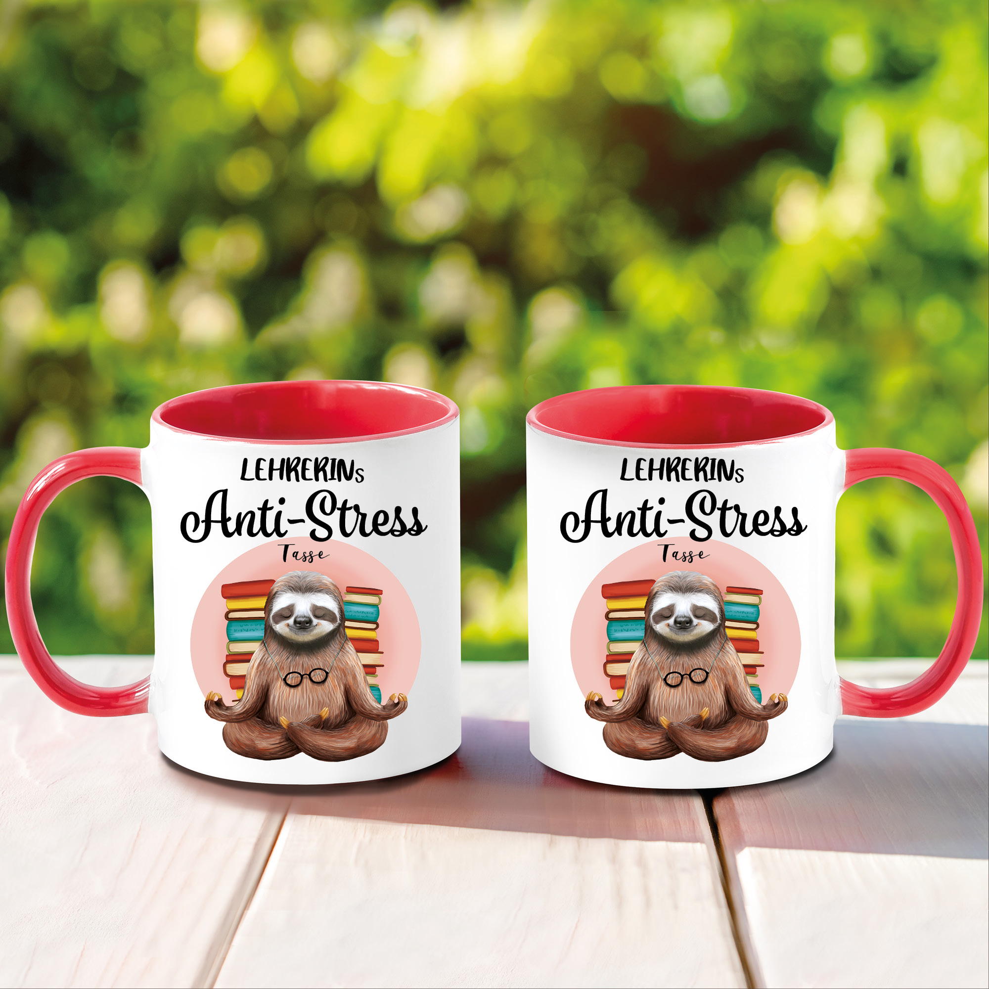 Auf dem Bild ist das Produkt: Tasse bedruckt mit Faultier Lehrerins Anti-Stress Tasse, Geschenk Kaffeetasse Kaffeebecher zum Preis von €18.9 abgebildet.